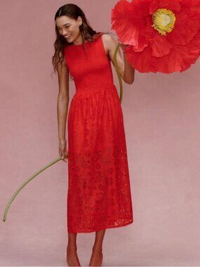 Hill House Collection Cosima Nap Dress in Poppy Red floral Lace